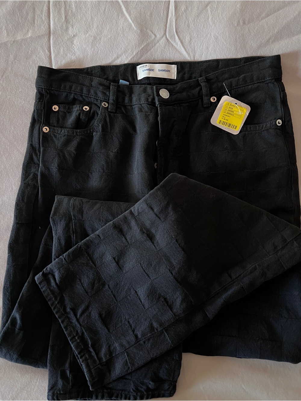 Black Textured Straight-Leg Jeans
